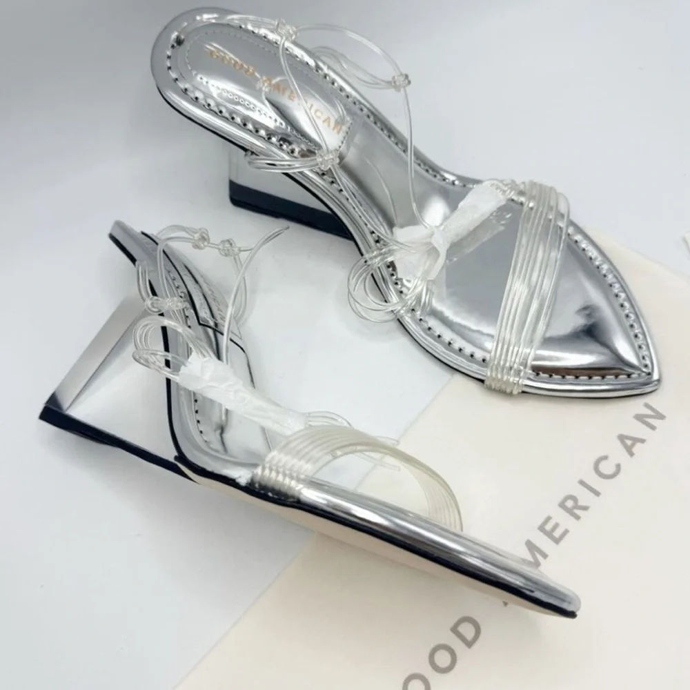 Good American Silver Cinderella Clear Straps Bride Gladiator Heels Formal New 7